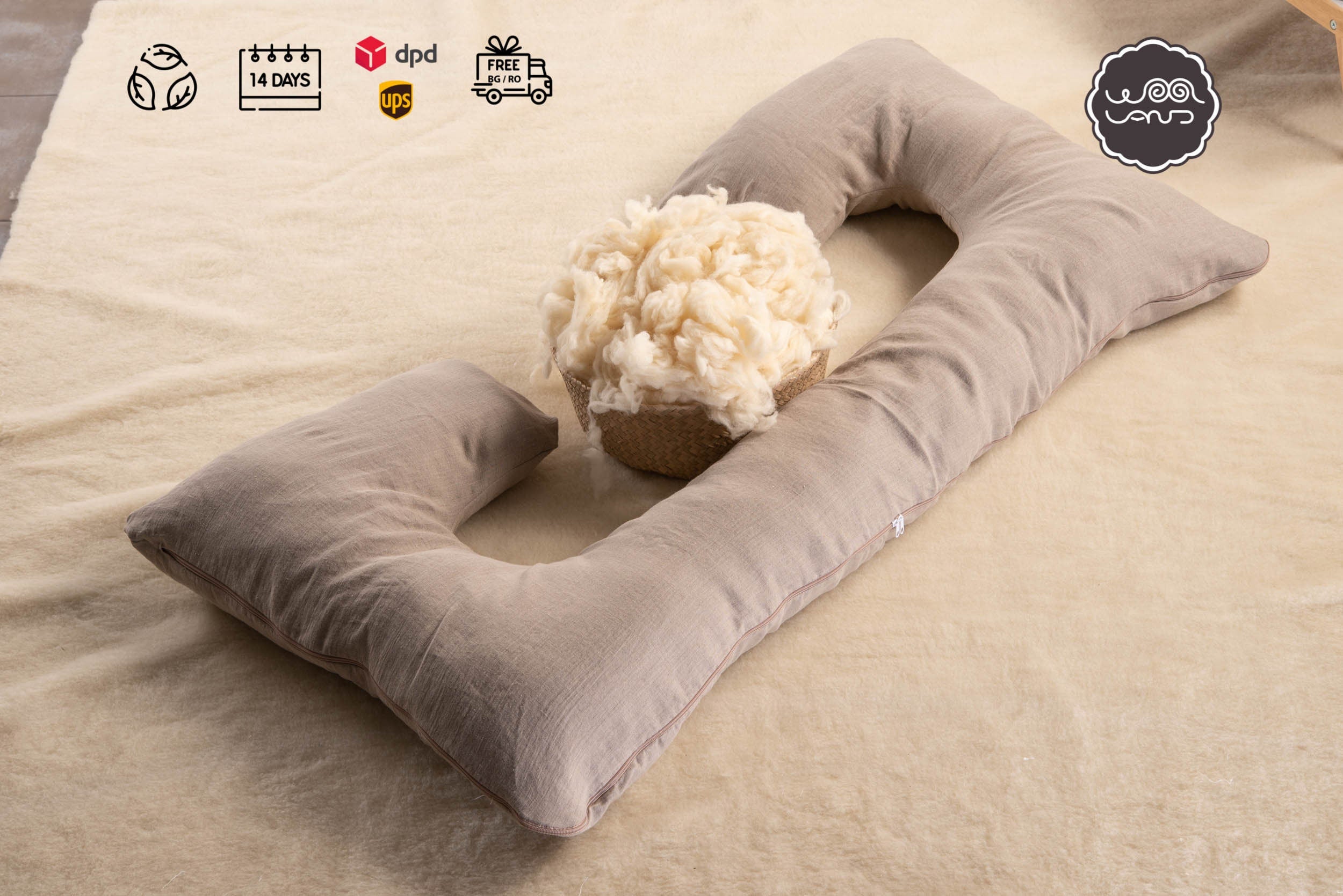 The woolland Organic Linnen  Pregnancy Pillow, C Shaped