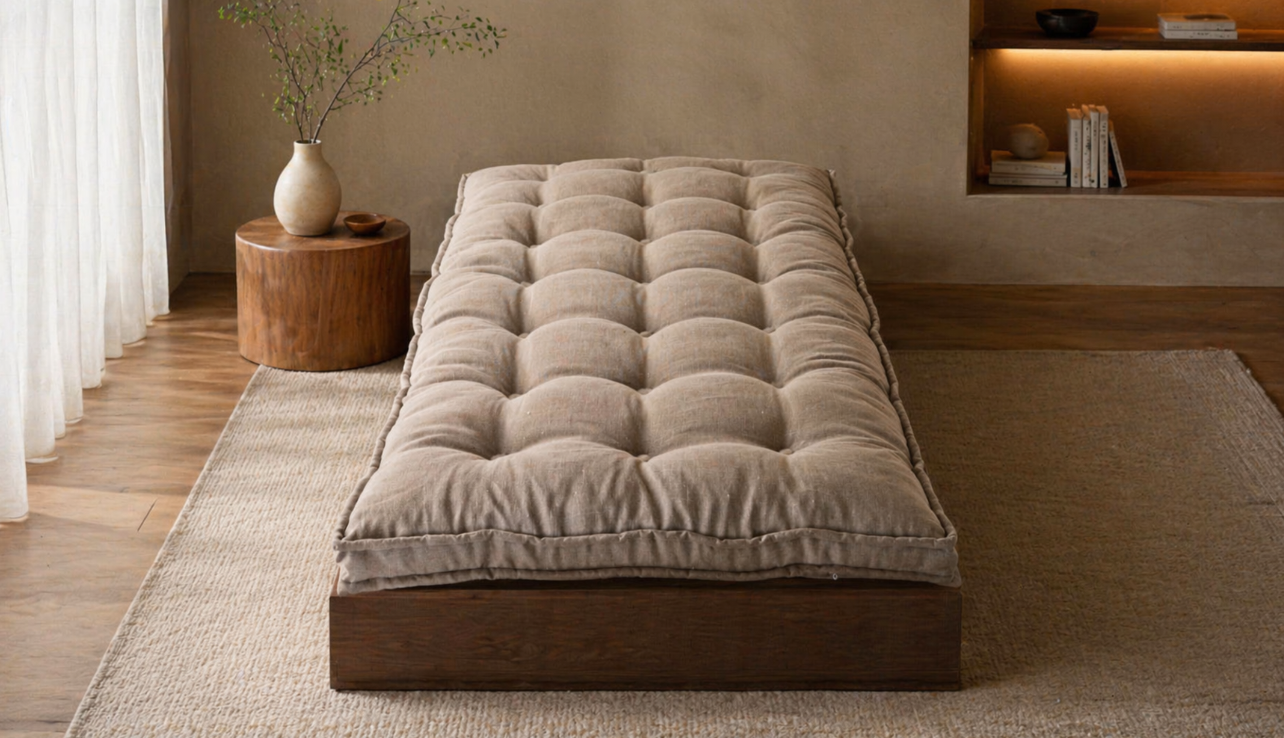Handmade Wool Mattress with Organic Linen Cover – Natural Floor Bed, Non-Toxic, Hypoallergenic